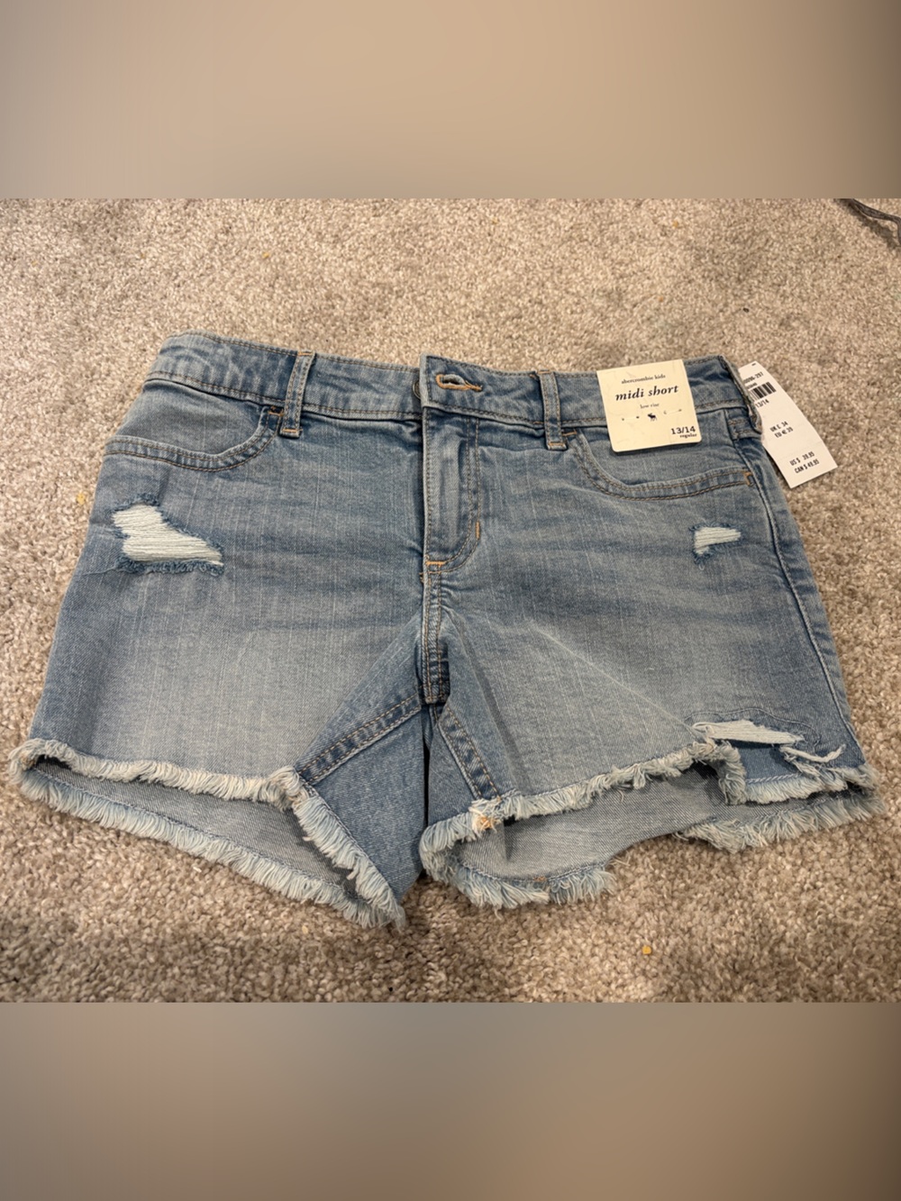 Abercrombie Kids Light Blue Distressed Denim Midi Shorts